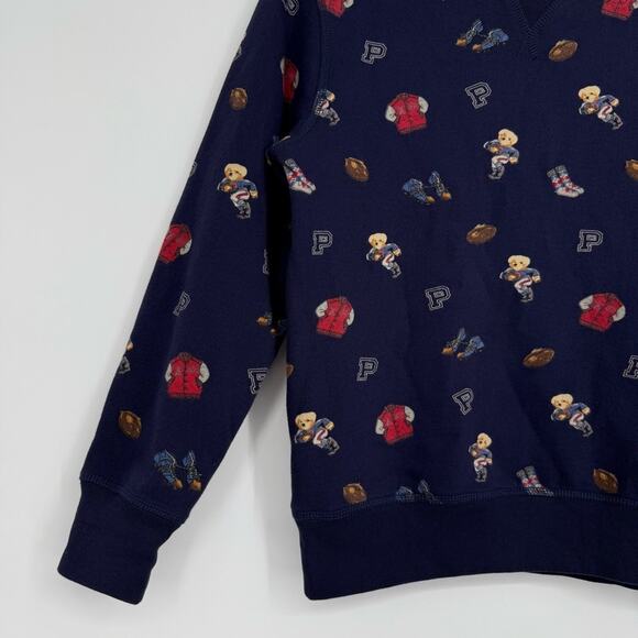 Polo Ralph Lauren‎ Boy's Bear Football Crewneck Sweatshirt Blue Size M 10-12 - Picture 4 of 9
